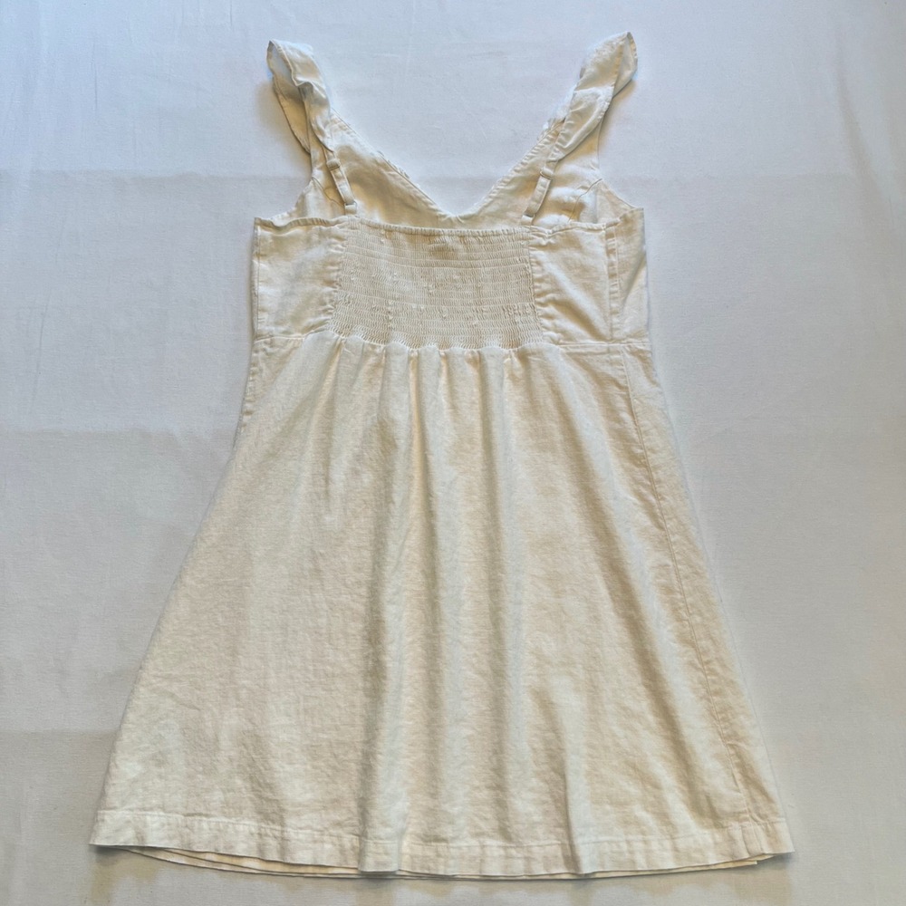 Old Navy White Linen Blend Ruffle V-Neck Smocked Back Cottage Mini Dress Size L - Picture 7 of 8